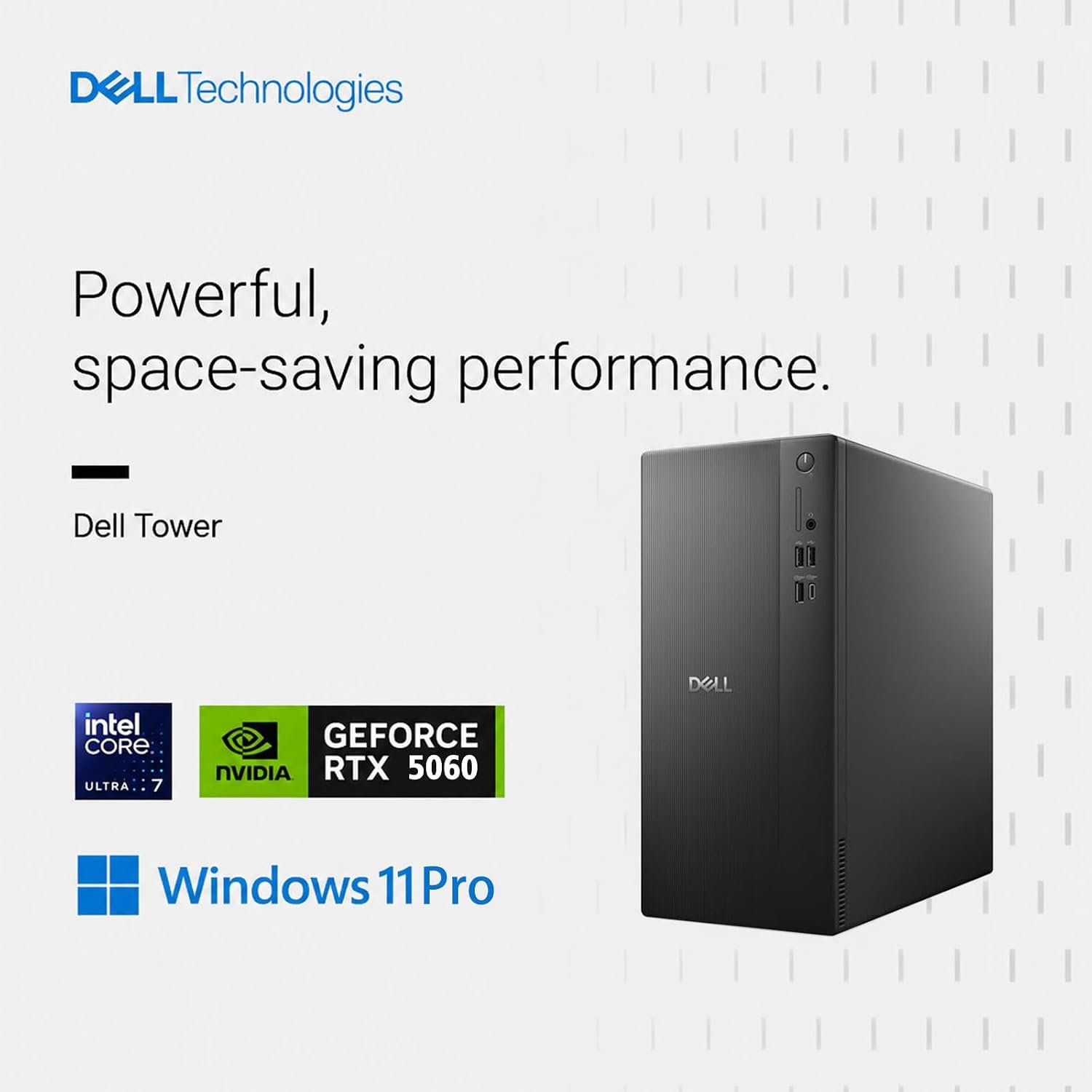 Dell Tower Desktop RTX 5060 front angled view